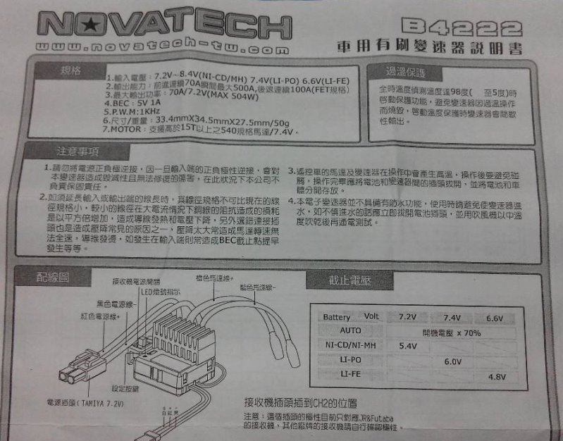 Novatech 70A 有碳刷電子變速器 RTR-15